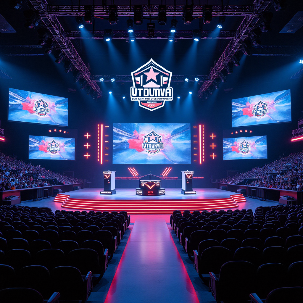 COD Mobile World Championship 2025 regional qualifiers arena with large screens displaying competitive matches from North America, Europe, Asia, and Latin America regions, professional esports stage setup with team booths and championship branding