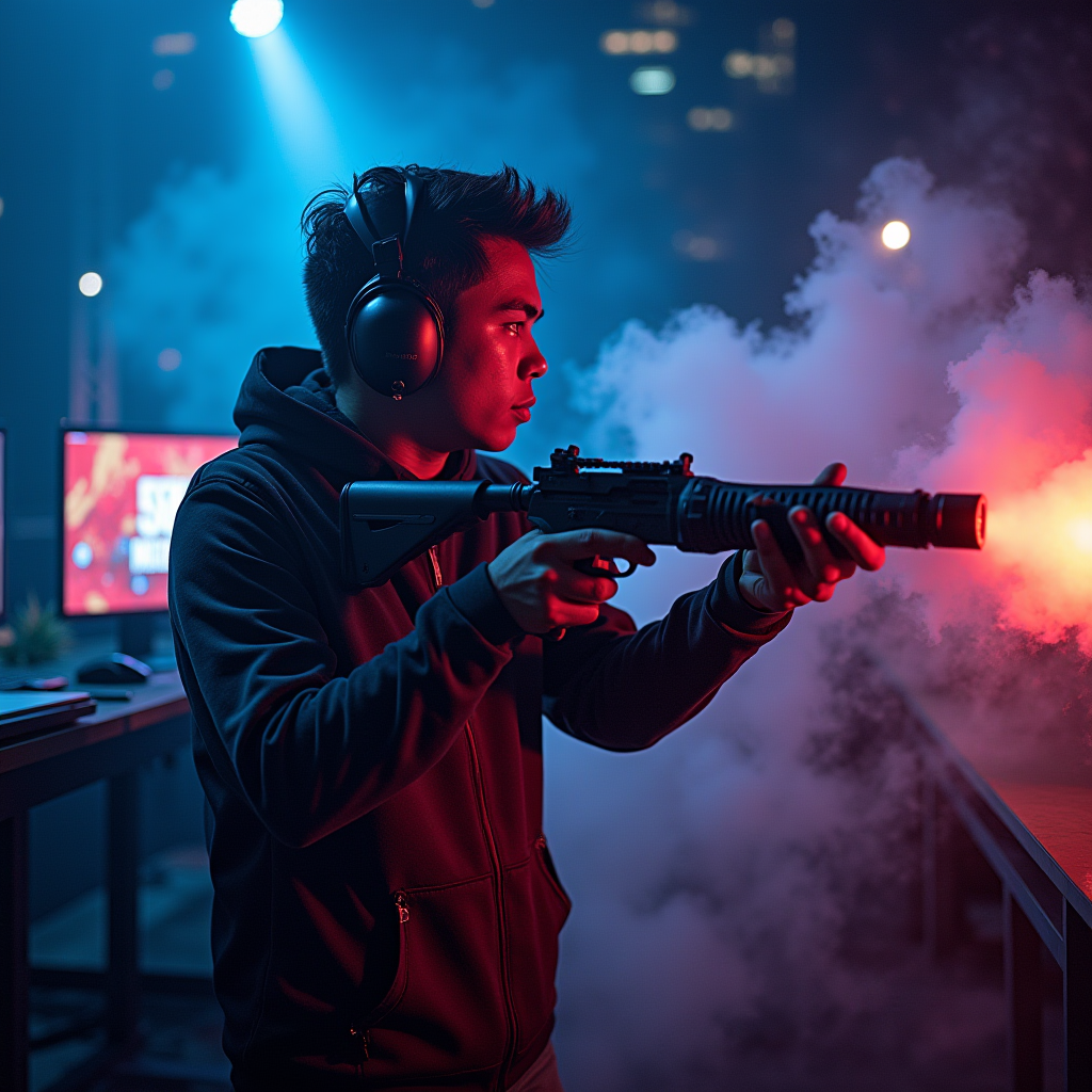 Titan Gaming support player Viper providing utility support, smoke grenade deployment, team coordination moment, professional gaming environment